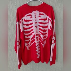 Men Xxl Unbranded Red Skeleton Bones Knit Sweater Haloween Fun